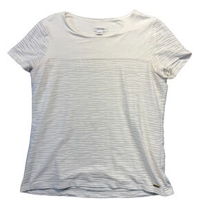 Calvin Klein Mixed Media Top Women's M White Wave Texture Short Sleeve Blouse